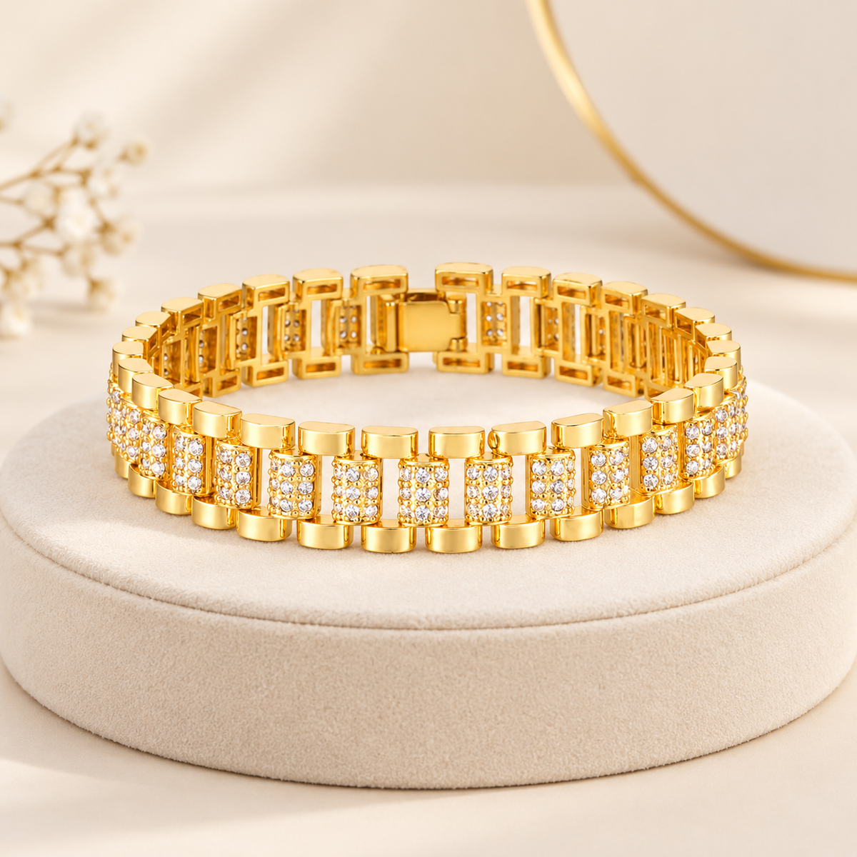 Gold Chunky Cubic Zirconia Adjustable Bracelet Set