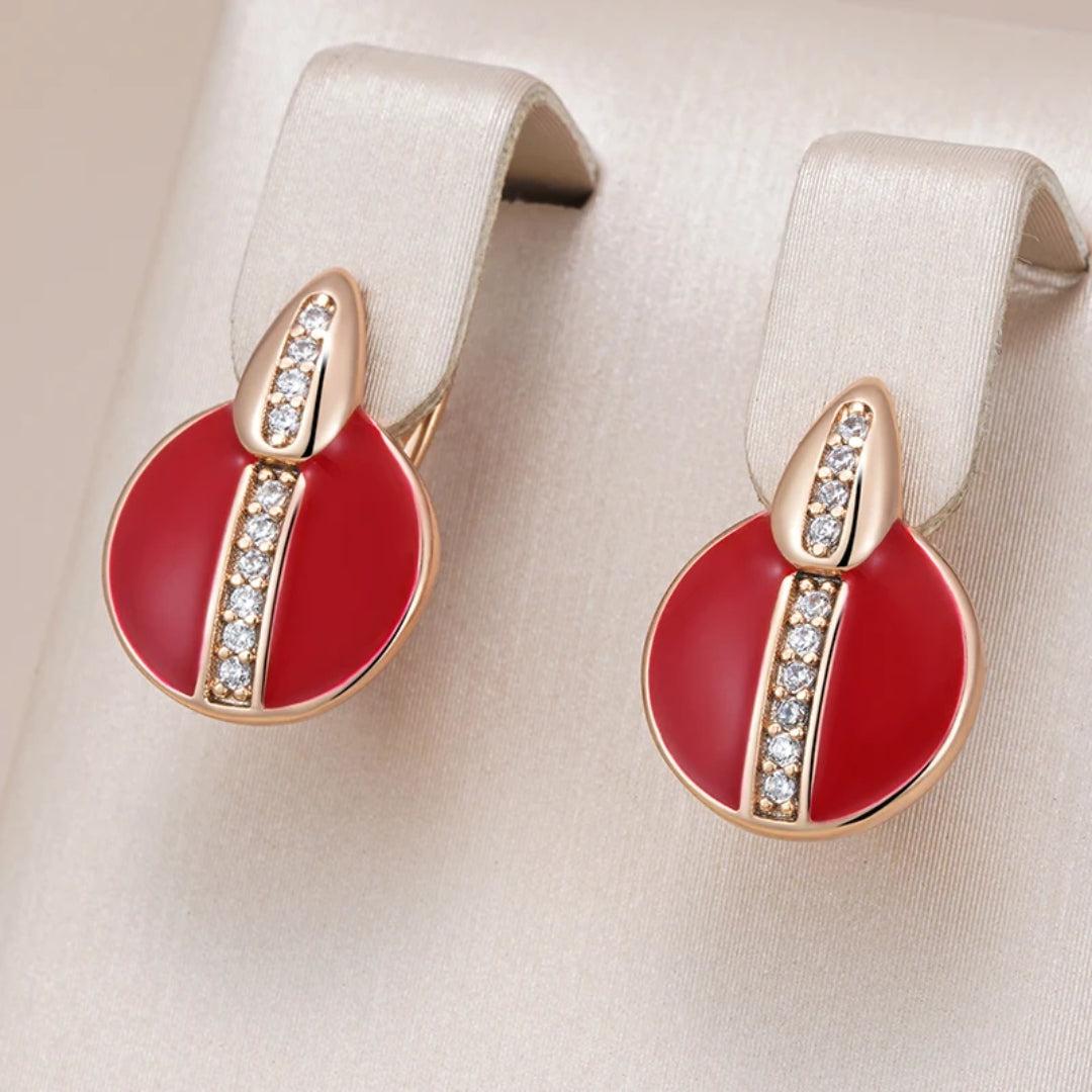 Elegant Earrings with Red Enamel Shine