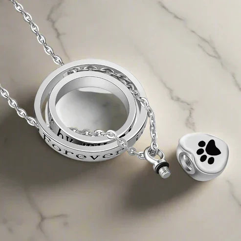 'No Longer by My Side, Forever in My Heart' – Stainless Steel Urn Paw Necklace
