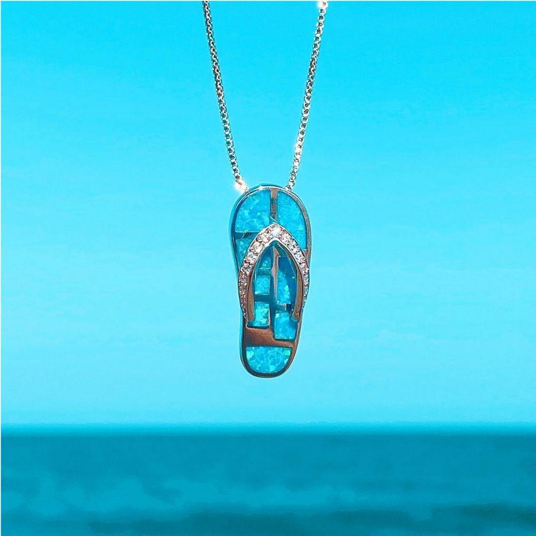 Flip Flop Necklace Made of Opal and Silver