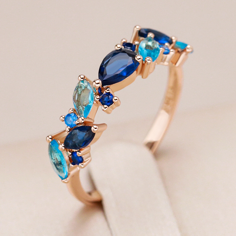Elegant Ring with Blue Crystals Gold Plated