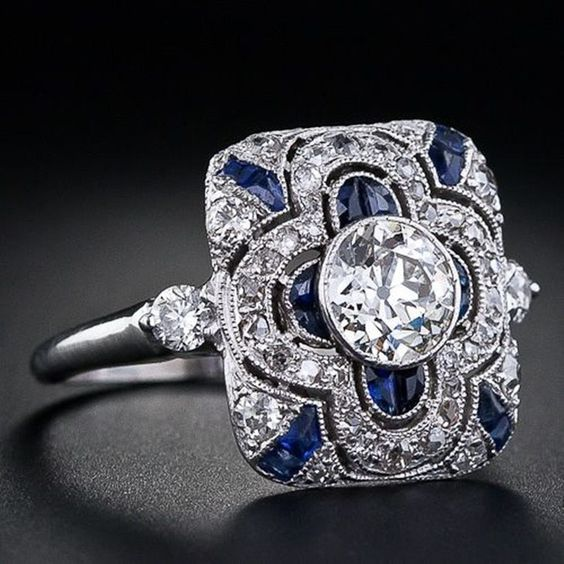 Vintage Silver Ring with Blue Zirconia
