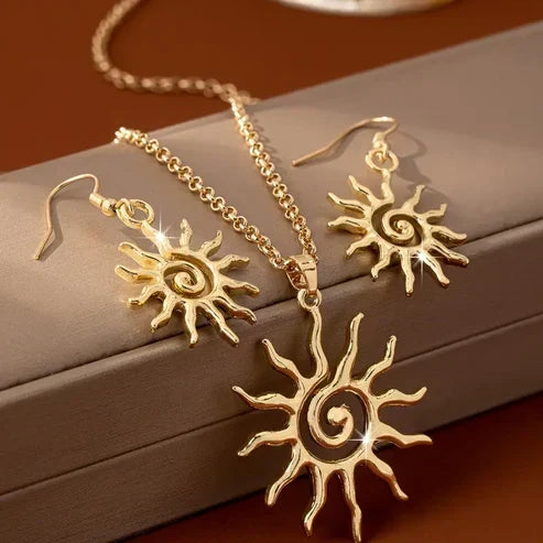 Solar Golden Set Earrings + Necklace
