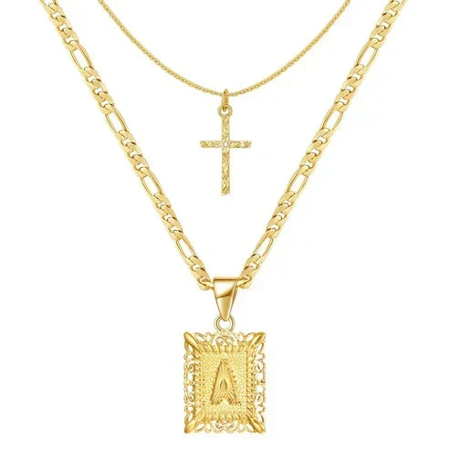 Cross Initial Necklace Set