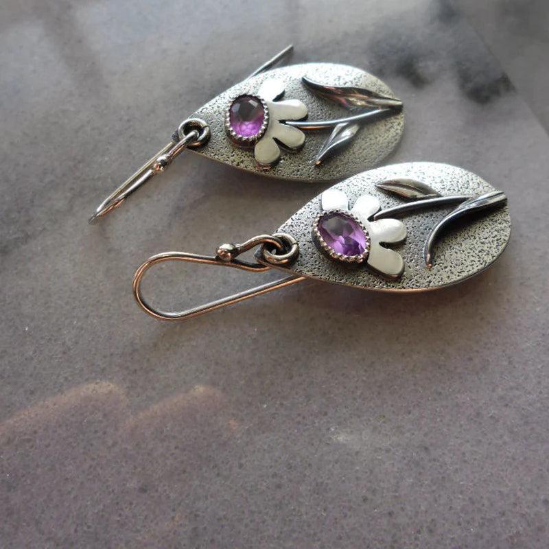 Retro Earrings with Three-Dimensional Flowers