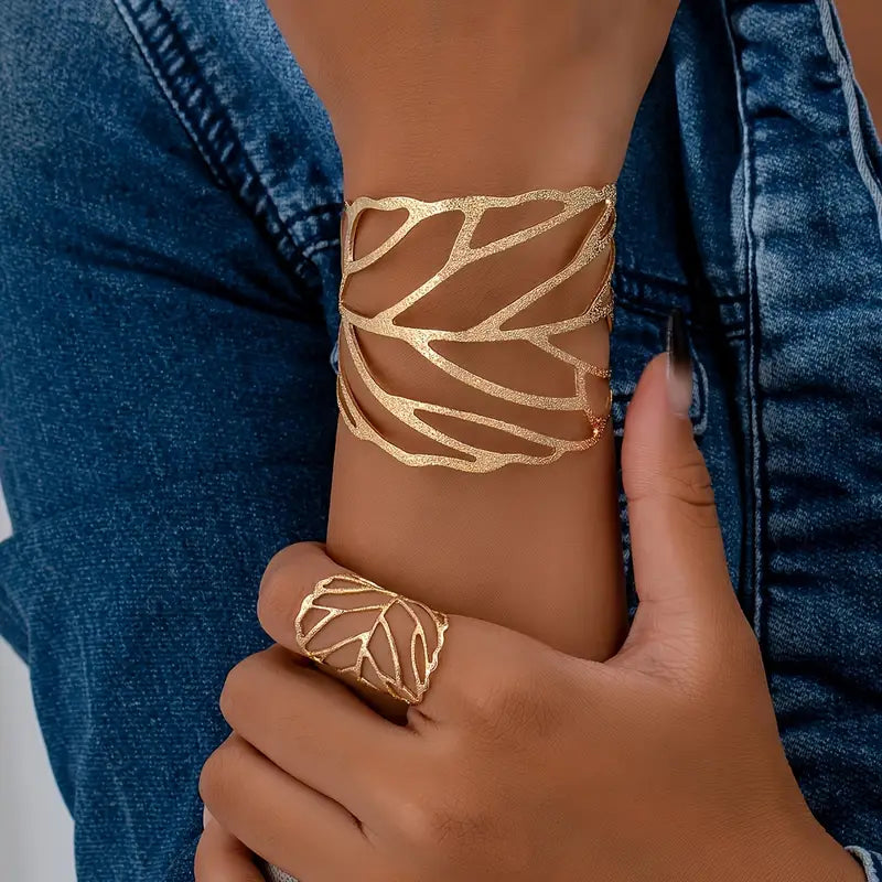 Vintage Leaf-Design Cuff Bracelet