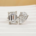 Unique Design Emerald Cut & Pear Cut Engagement Ring