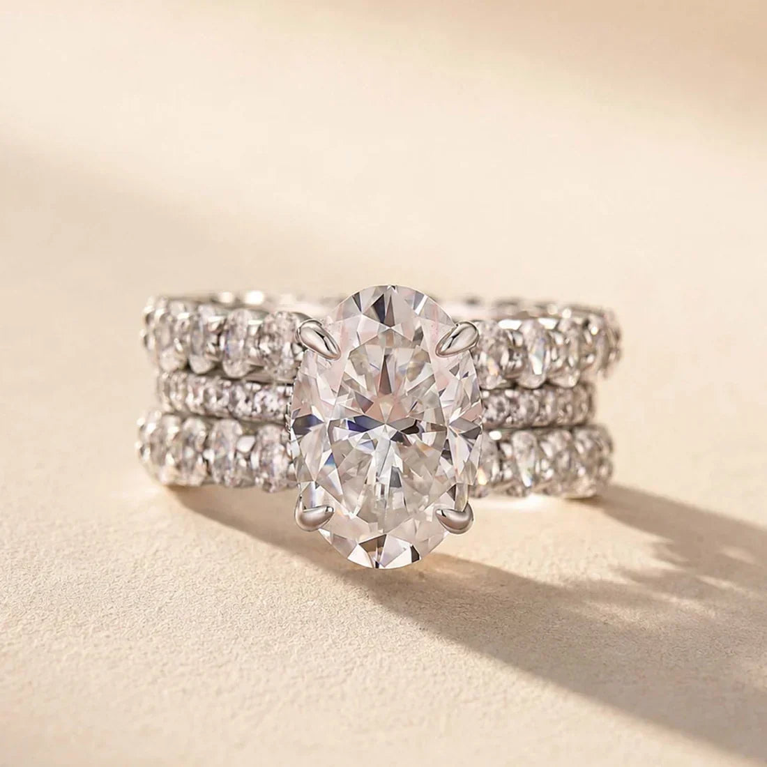 Stunning Oval Cut 3PC Wedding Ring Set