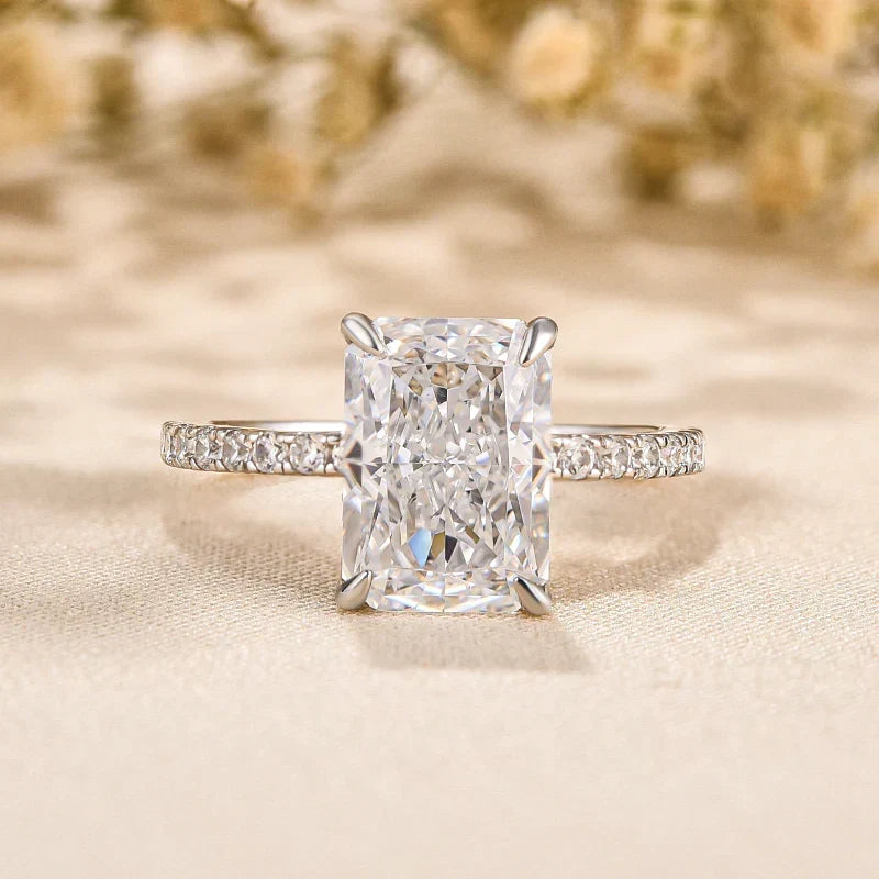 Radiant Cut Engagement Ring or Enhancer Wedding Set in Sterling Silver