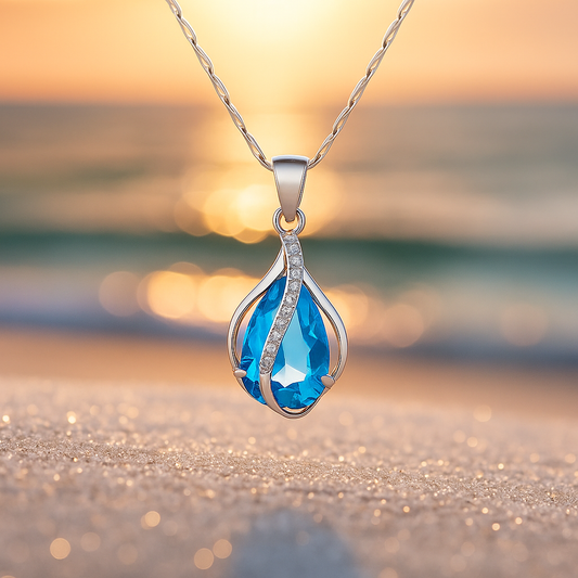 Drop of Light – Necklace with Blue Zircon and Silver Finish