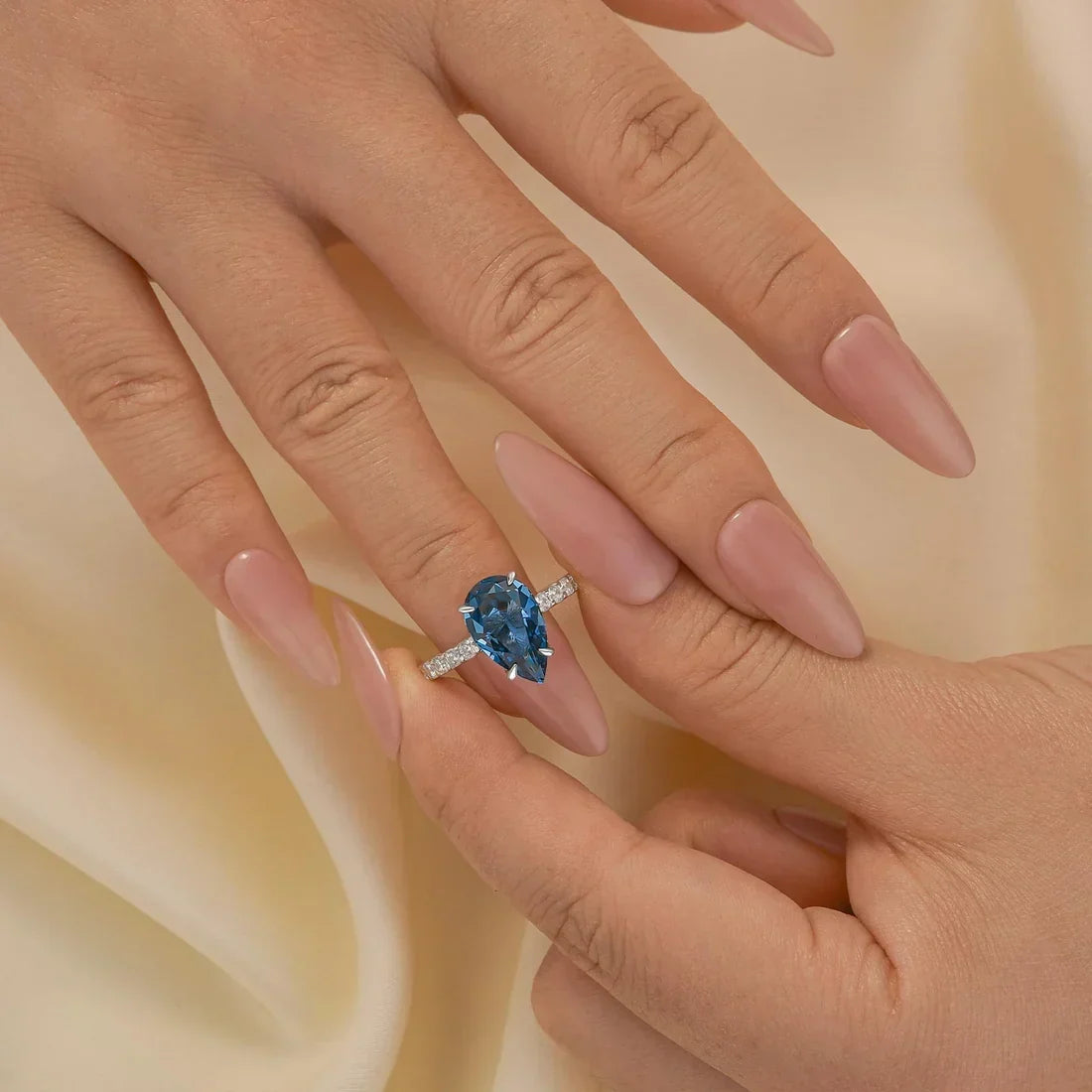 Pear Cut Blue Sapphire Engagement Ring
