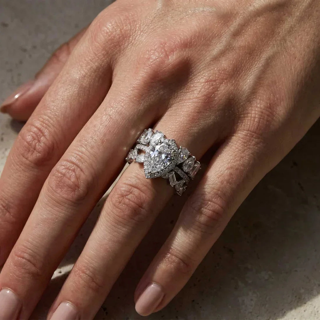 Halo Pear Cut Wedding Ring Set for Women