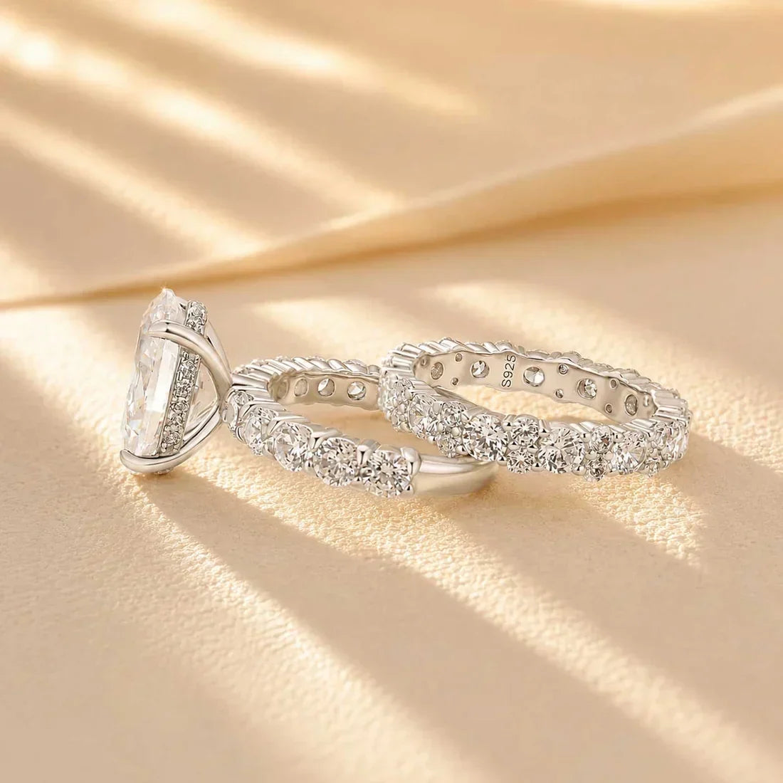 Oval Cut Engagement Ring with Stackable Wedding Ring