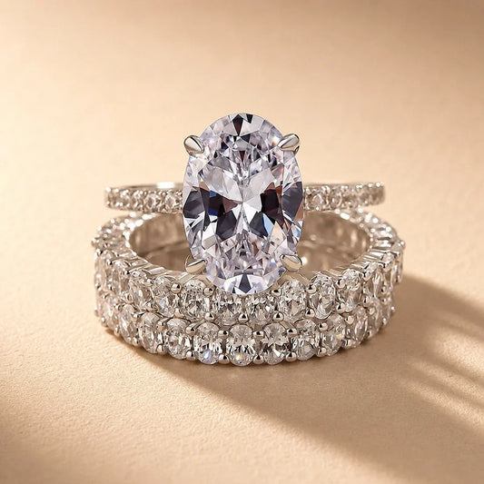 Stunning Oval Cut 3Pc Wedding Ring Set