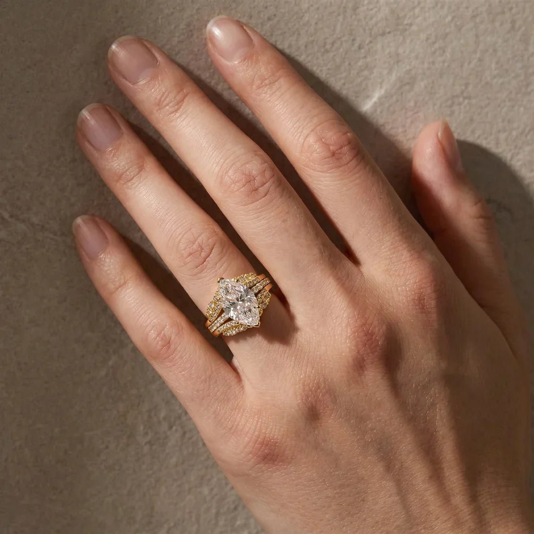 Marquise Cut Insert Wedding Ring Set