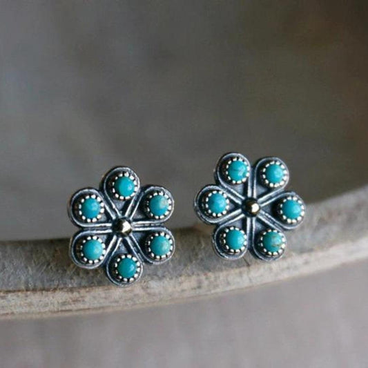Blue Opal Flower Boho Earrings Made of Sterling Silver