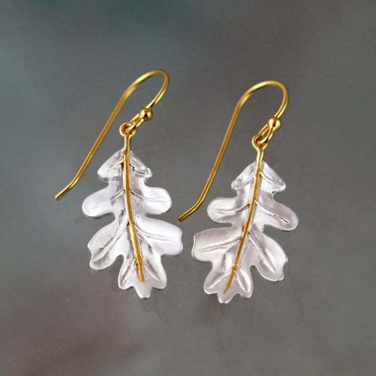 Boho Earrings in Gold with White Leaves