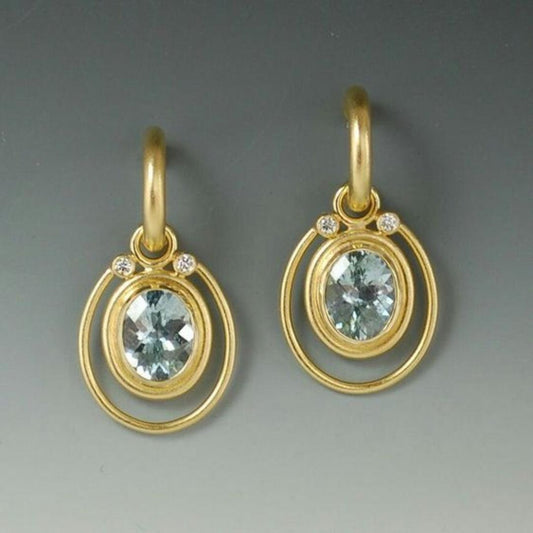 Golden Vintage Earrings with Blue Crystal Inlay
