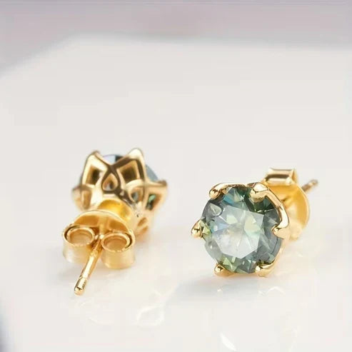 Moss Agate Rounded Stud Earrings