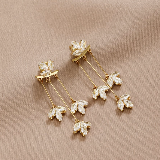 Crystal Leaf Earrings in Gold