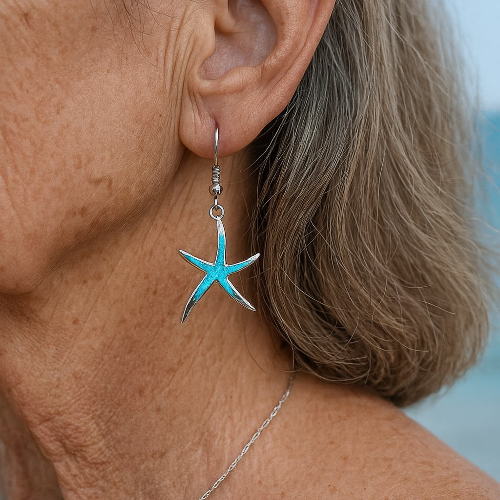 Starfish Earrings Made of Opal and Silver