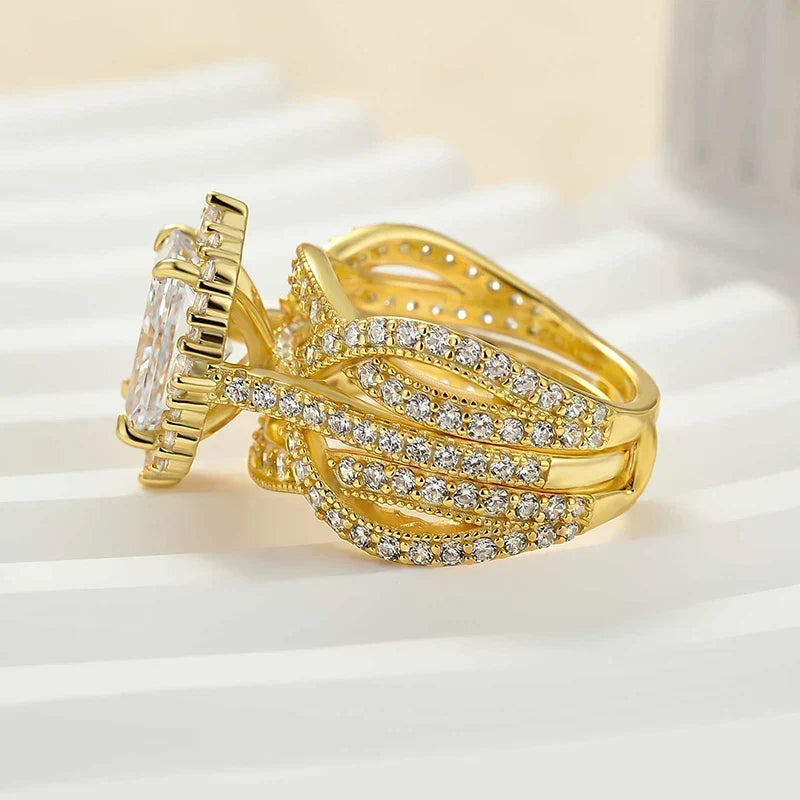 Radiant Cut Halo Insert Wedding Ring Set