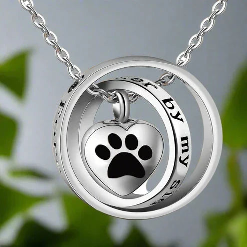 'No Longer By My Side, Forever In My Heart' – Stainless Steel Urn Paw Necklace
