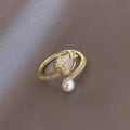 Adjustable White Tulip Ring with Pearl in Gold