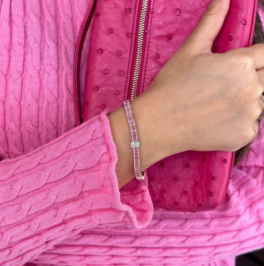 Two-Tone Radiant Cut Pink Sapphire Tennis Bracelet
