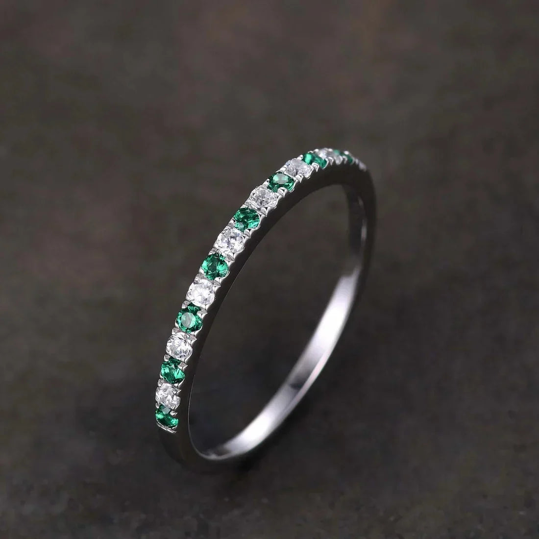 Round Cut Half Eternity Blue and White Sapphire Wedding Ring