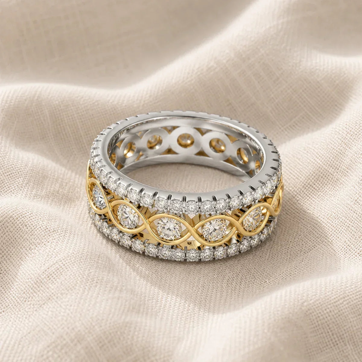 White Gold Double Row Zirconia Ring