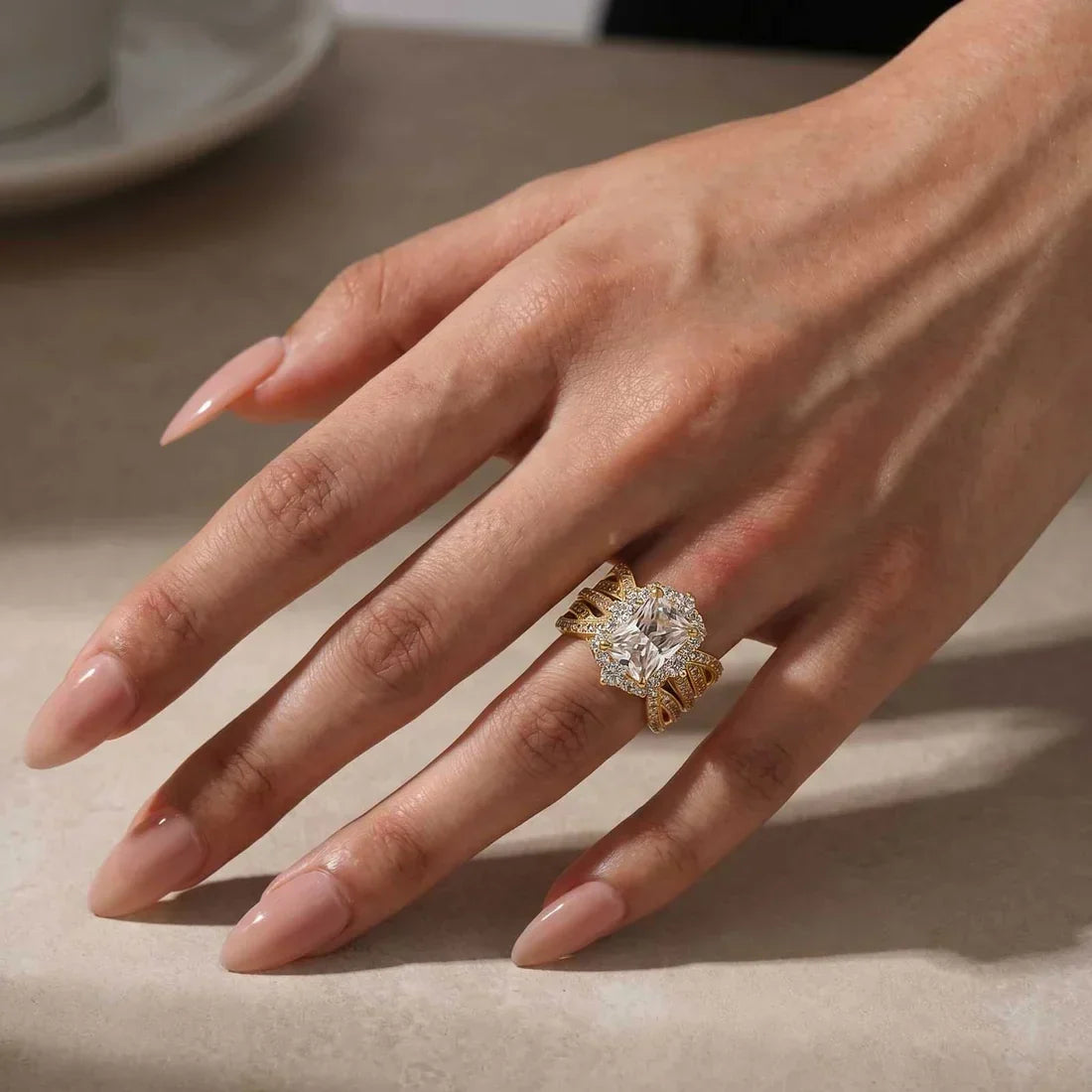 Radiant Cut Halo Insert Wedding Ring Set