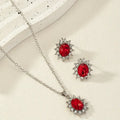 Silver Ruby Floral Jewelry Set