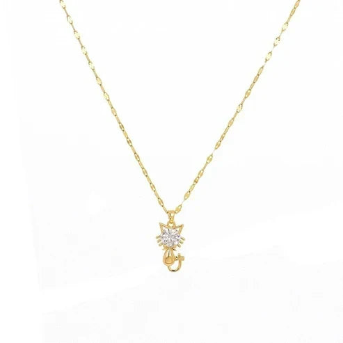 Gold Platted Cat Necklace with Zircon