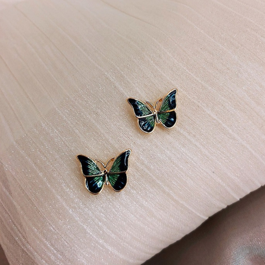 Hand-Painted Butterfly Earrings in Gold