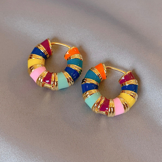 Elegant Earrings with Multicolored Enamel