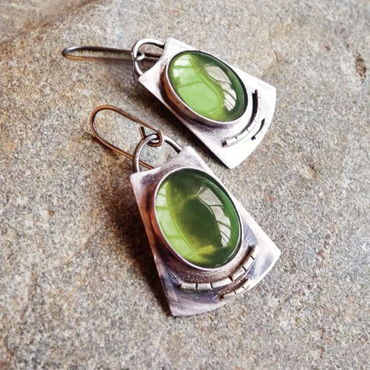 Green Vintage Silver Earrings