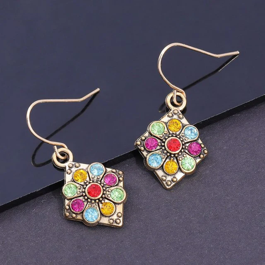 Vintage Multicolor Crystal Mandala Earrings
