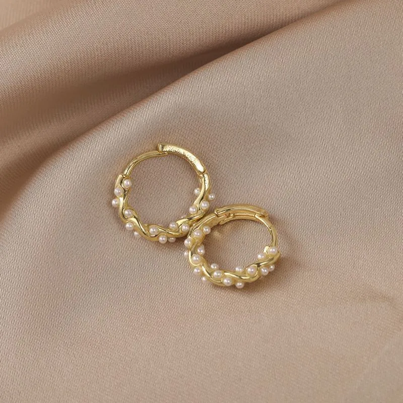 Elegant Round Pearl Earrings with Inlays