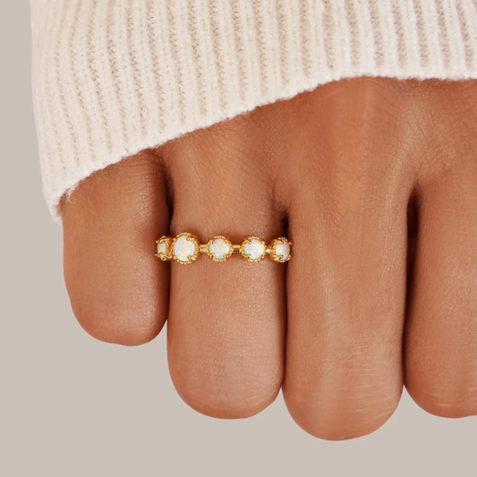 Elegant Ring with White Opal