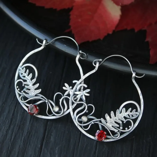 Vintage Earrings with Red Zirconia in Sterling Silver
