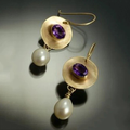 Elegant Earrings Made of Pearls and Purple Zirconia