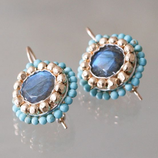Vintage Earrings with Inlaid Blue Stones