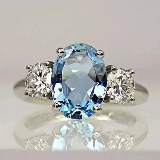 Ring with Blue Diamond Crystal in Silver