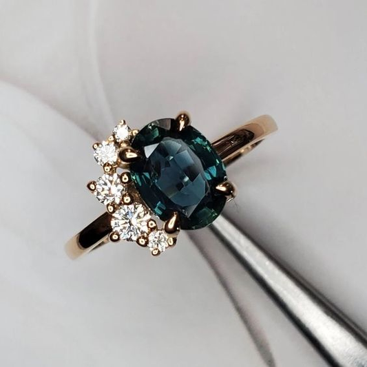 Vintage Ring with Blue Crystal and Zirconia