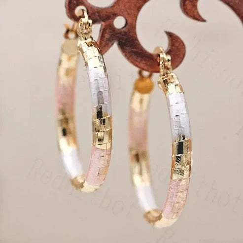 Gold & White Rose Hoop Earrings