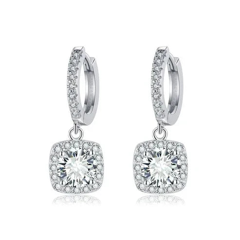 Square Halo Moissanite Drop Earrings