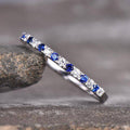 Round Cut Half Eternity Blue and White Sapphire Wedding Ring