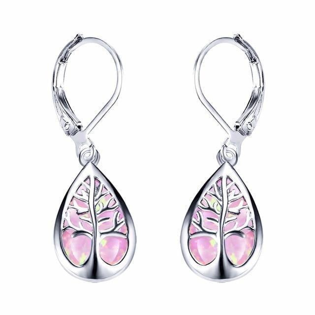 Tree of Life Earrings Made of Opal and Silver